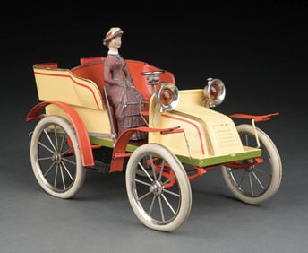 EARLY BING HAND-PAINTED CLOCKWORK-POWERED REAR DOOR TOURING CAR