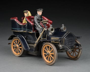EXTREMELY RARE GERMAN BING REAR DOOR ENTRY HAND-PAINTED CLOCKWORK AUTOMOBILE