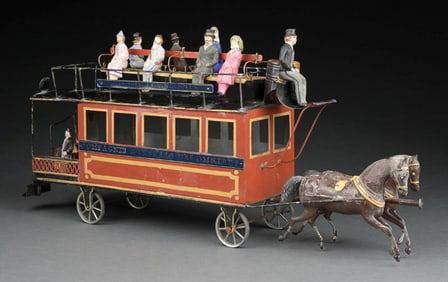 VERY RARE & EARLY HAND-PAINTED FRENCH HORSE-DRAWN TROLLEY