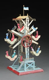 GERMAN DOLL CO. HAND-PAINTED CRANK-DRIVEN FERRIS WHEEL