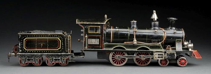 MARKLIN I GA. HAND-PAINTED DOUBLE-CLOCKWORK-POWERED FE LOCOMOTIVE & TENDER FOR THE AMERICAN MARKET