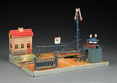 MARKLIN HAND-PAINTED TRAIN CROSSING W/ GUARDHOUSE & BELL
