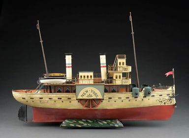 MARKLIN LARGEST SIZE HAND-PAINTED "NEW YORK" SIDE WHEEL BOAT