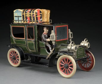 GERMAN TIN LITHO WIND-UP CARETTE GREEN LIMOUSINE