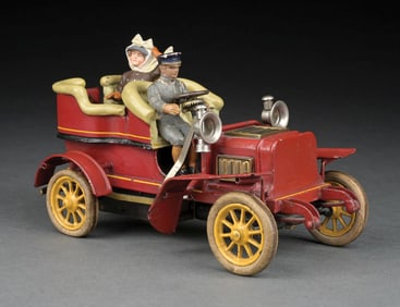 BING HAND-PAINTED CLOCKWORK -POWERED OPEN 4-SEAT REAR DOOR TOURING CAR