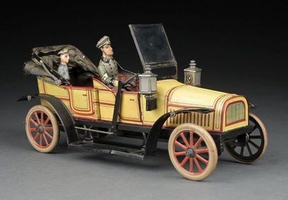 GERMAN PRE-WAR TIN LITHO CARETTE AUTOMOBILE W/ CANVAS ROOF