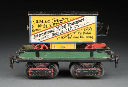 ORIGINAL MARKLIN HAND-PAINTED I GA. GOODS WAGON W/ MORE CONTEMPORARY FURNITURE WAGON LOAD