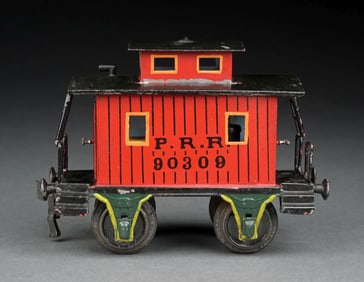 MARKLIN I GA. HAND-PAINTED 4-WHEEL PRR CABOOSE IN RED