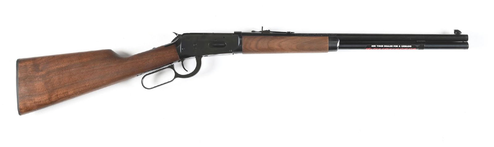 (M) WINCHESTER MODEL 94 LEVER ACTION RIFLE WITH BOX: This short rifle features the blue finish, full octagon barrel and tube, dovetailed front sight, semi buckhorn rear sight, angle eject, walnut stock with Winchester black butt plate and matching forea