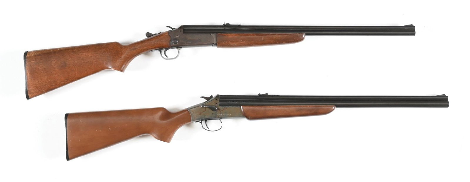 (C) LOT OF 2: SAVAGE MODEL 24 AND 24S-A COMBINATION GUNS.: Lot consists of: (A) Standard configuration as chambered in .22 LR over .410 with blued barrels, sporting sights, case colored action, and plain wood stocks. CONDITION: Good. Very good, bright bores. 