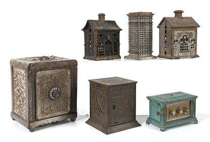 LOT OF 6: CAST IRON BANKS