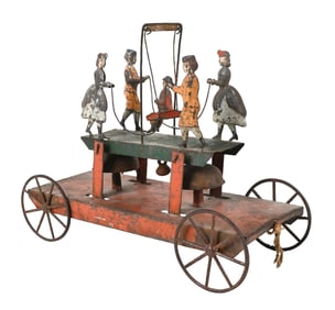 EARLY PRESSED METAL & AMERICAN TIN PLATFORM BELL TOY