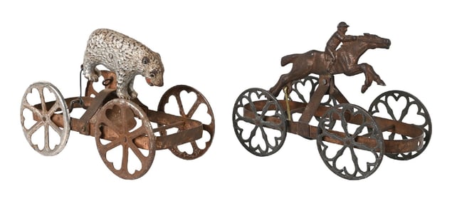 LOT OF 2: CAST IRON & PRESSED STEEL BELL TOYS