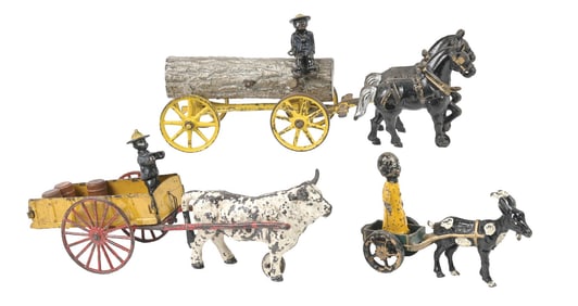 LOT OF 3: CAST IRON ANIMAL-DRAWN CARTS