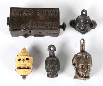 LOT OF 5: CAST IRON CAP BOMBS AND SHOOTERS