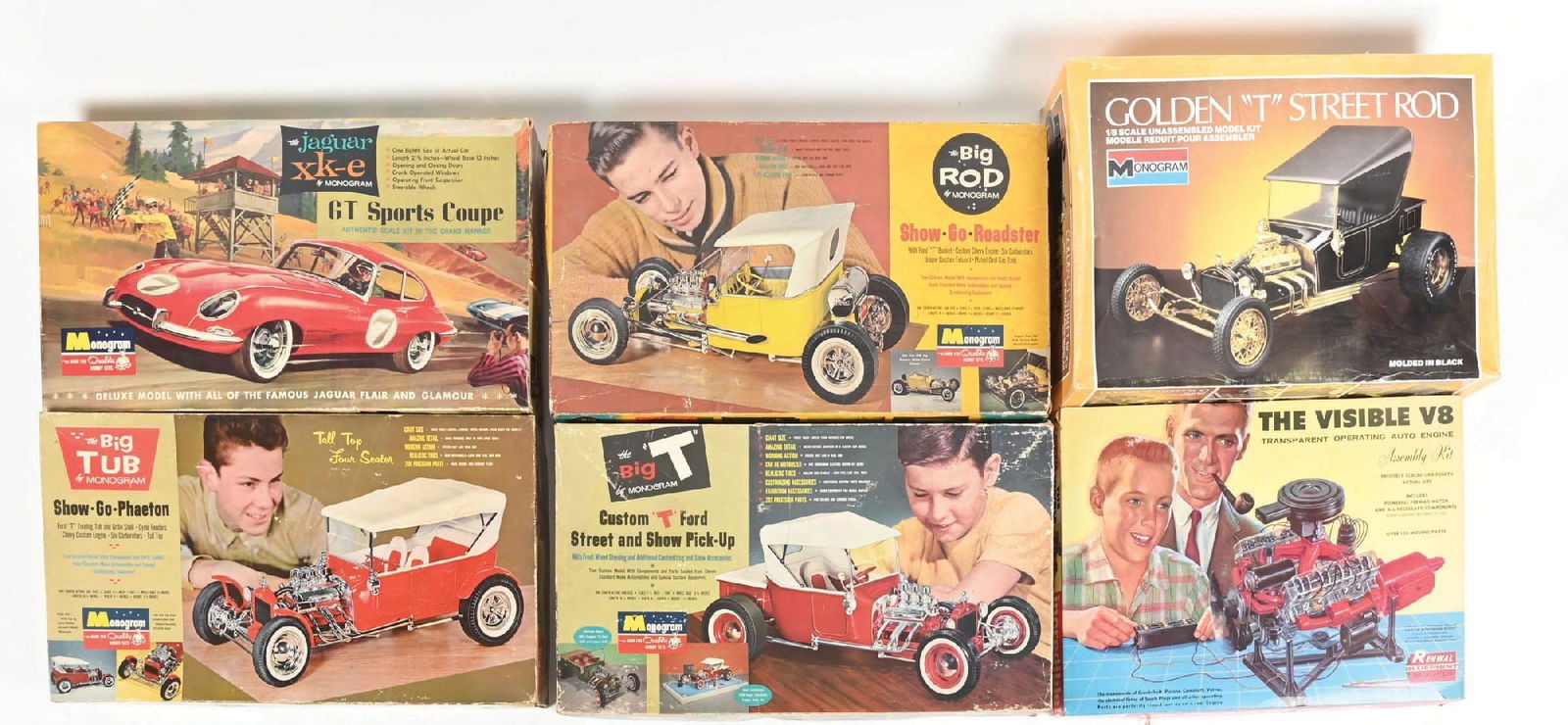 LOT OF 6: MONOGRAM & RENWAL LARGE CAR MODEL KITS IN ORIGINAL BOXES (1 of 3)