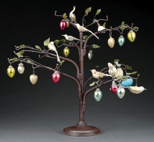 BRANCH CHRISTMAS TREE W/ GLASS ORNAMENTS