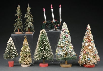 LARGE LOT OF BRUSHED TREES & OTHER CHRISTMAS DECOR