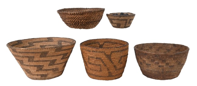 COLLECTION OF 5: HAND WOVEN BASKETS