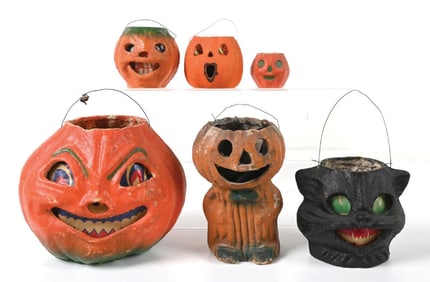COLLECTION OF 6: JACK-O-LANTERN PULP HALLOWEEN LANTERNS