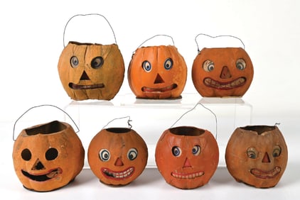 LOT OF 7: GERMAN PRESSED CARDBOARD JACK-O-LANTERNS