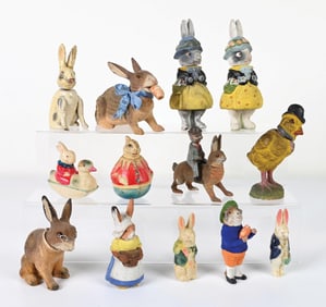 LARGE COLLECTION OF EASTER CANDY CONTAINERS & CELLULOID PIECES