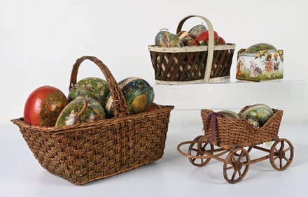 LARGE COLLECTION OF EASTER EGG CANDY CONTAINERS W/ BASKETS