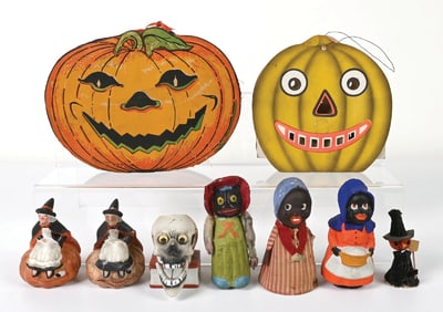 COLLECTION OF 9: VARIOUS HALLOWEEN CANDY CONTAINERS & DECORATIONS