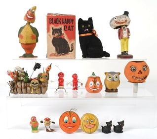 LOT OF 13: HALLOWEEN DECORATIONS, STICK PINS & CANDY CONTAINERS