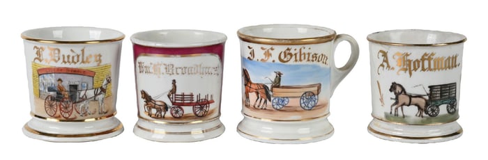 LOT OF 4: HORSES AND CARRIAGES SHAVING MUGS