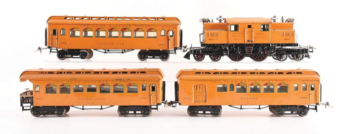 LOT OF 4: IVES NO. 3243 LOCOMOTIVE W/ 180 SERIES PASSENGER CARS