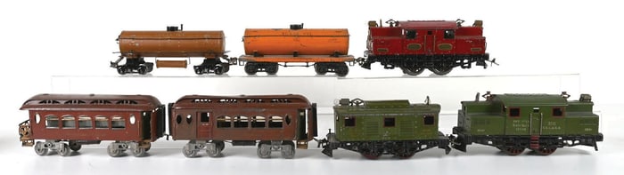 3 IVES LOCOMOTIVES & 4 PIECES OF ROLLING STOCK