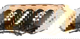 MARKLIN 5-SECTION ROUNDHOUSE FOR WIND-UP TRAINS: Missing some of the track sections, but is otherwise complete and all original, very clean and attractive and in excellent condition. Condition: Dimensions: 29" x 12" x 11".