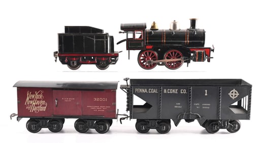 LOT OF 4: TRAIN ENGINE W/ TENDER & 2 CARS