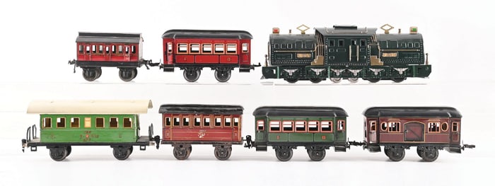 LOT OF 7: AN INTERESTING ASSORTMENT OF O & I GA. TRAINS & ROLLINGSTOCK