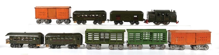 LOT OF 9 TRAIN ENGINE W/ VARIOUS CARS
