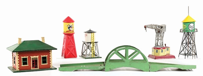 LOT OF 8: TOWERS, GATES, CRANE, BRIDGE, & FREIGHT STATION