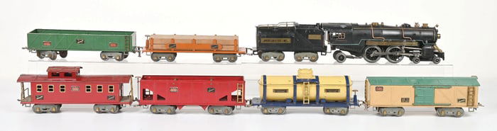 LOT OF 8: AMERICAN FLYER STANDARD GA. LOCOMOTIVE & FREIGHT CARS