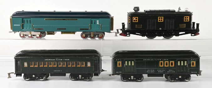 LOT OF 4 AMERICAN FLYER STANDARD GAUGE NO. 4000 LOCOMOTIVE & CARS