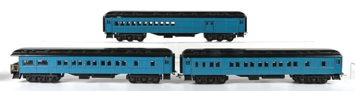 LOT OF 3 DIE-CAST BLUE & BLACK STANDARD GAUGE PASSENGER CARS