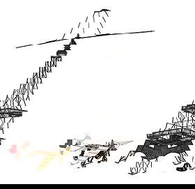 GERMAN PRE-WAR TIN LITHO WIND-UP FLAPPING WING AIRPLANE: Nice large size. Original tin litho pilot. Unmarked, but probably Fischer. Comes with contemporary tower with balancing weight on one side. Front and back wings look like they have some paint work don