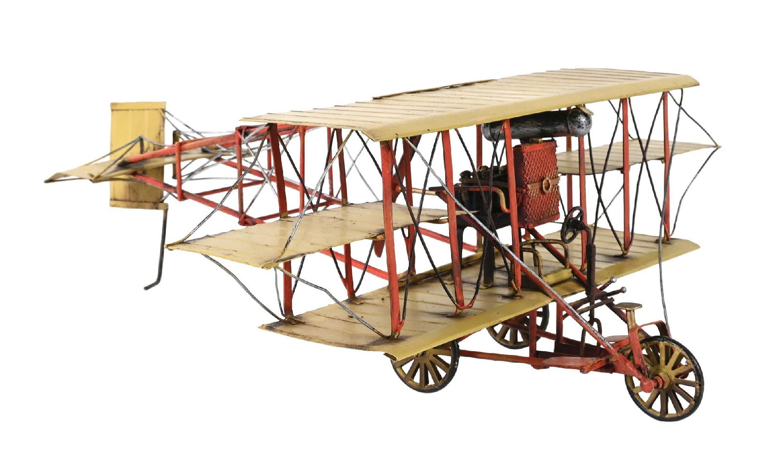 LARGE CONTEMPORARY TIN-TYPE BI-WING AIRPLANE (1 of 3)
