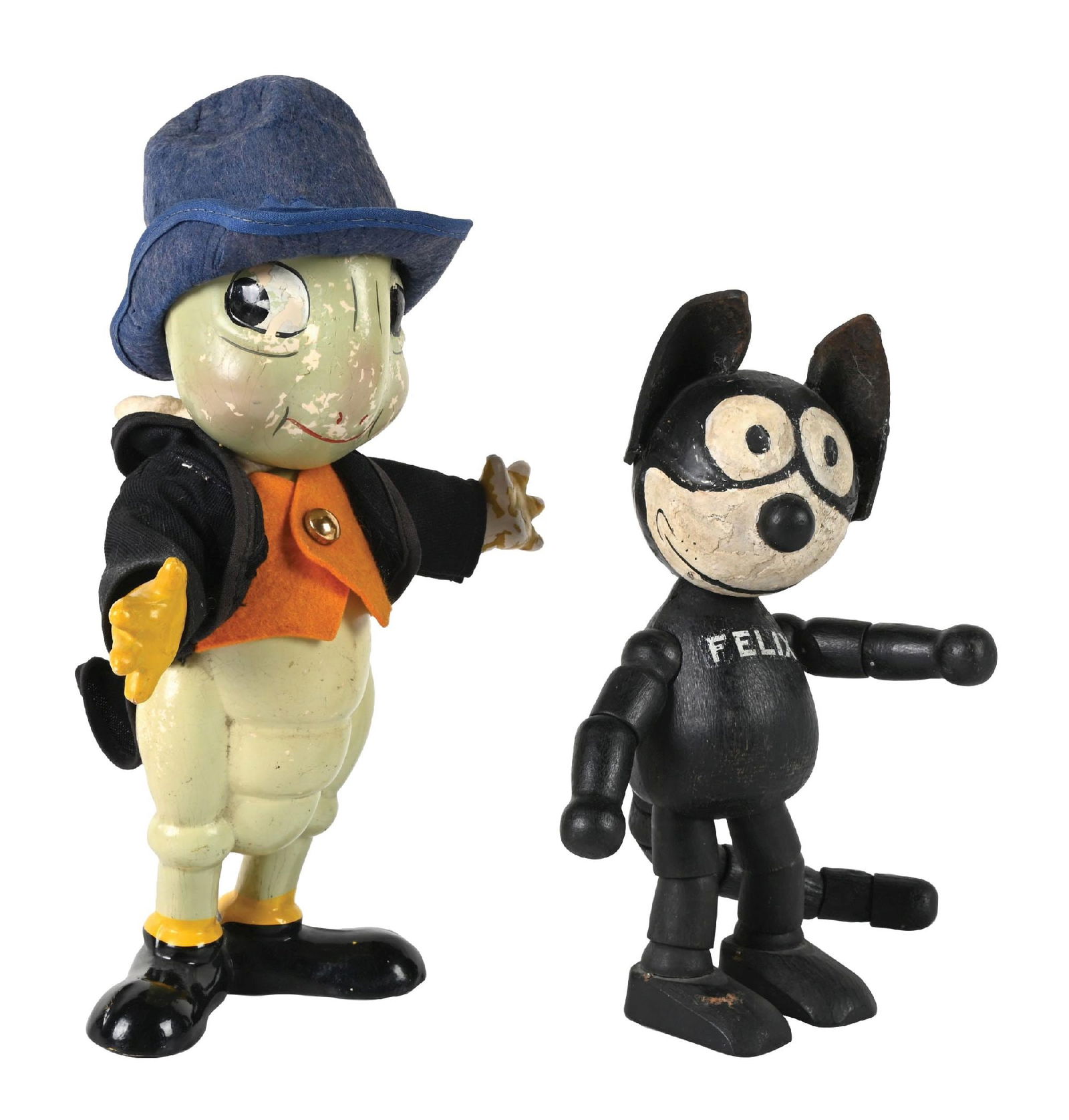 LOT OF 2: FELIX THE CAT & JIMINY CRICKET COMPOSITION & WOOD JOINTED FIGURES (1 of 4)