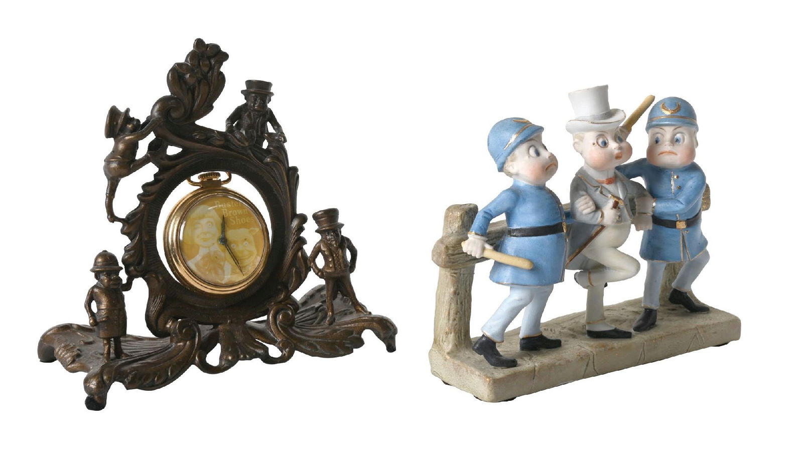 LOT OF 2: PALMER COX BROWNIES THREE FIGURES & BUSTER BROWN CLOCK (1 of 4)