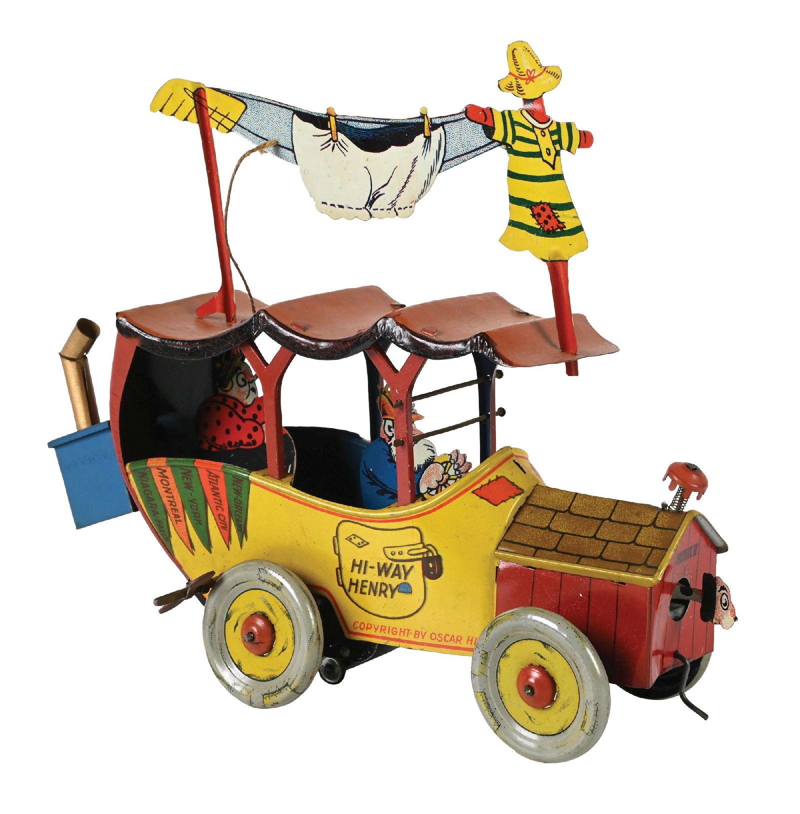 ORIGINAL TIN LITHO NIFTY HI-WAY HENRY WIND-UP TOY (1 of 4)