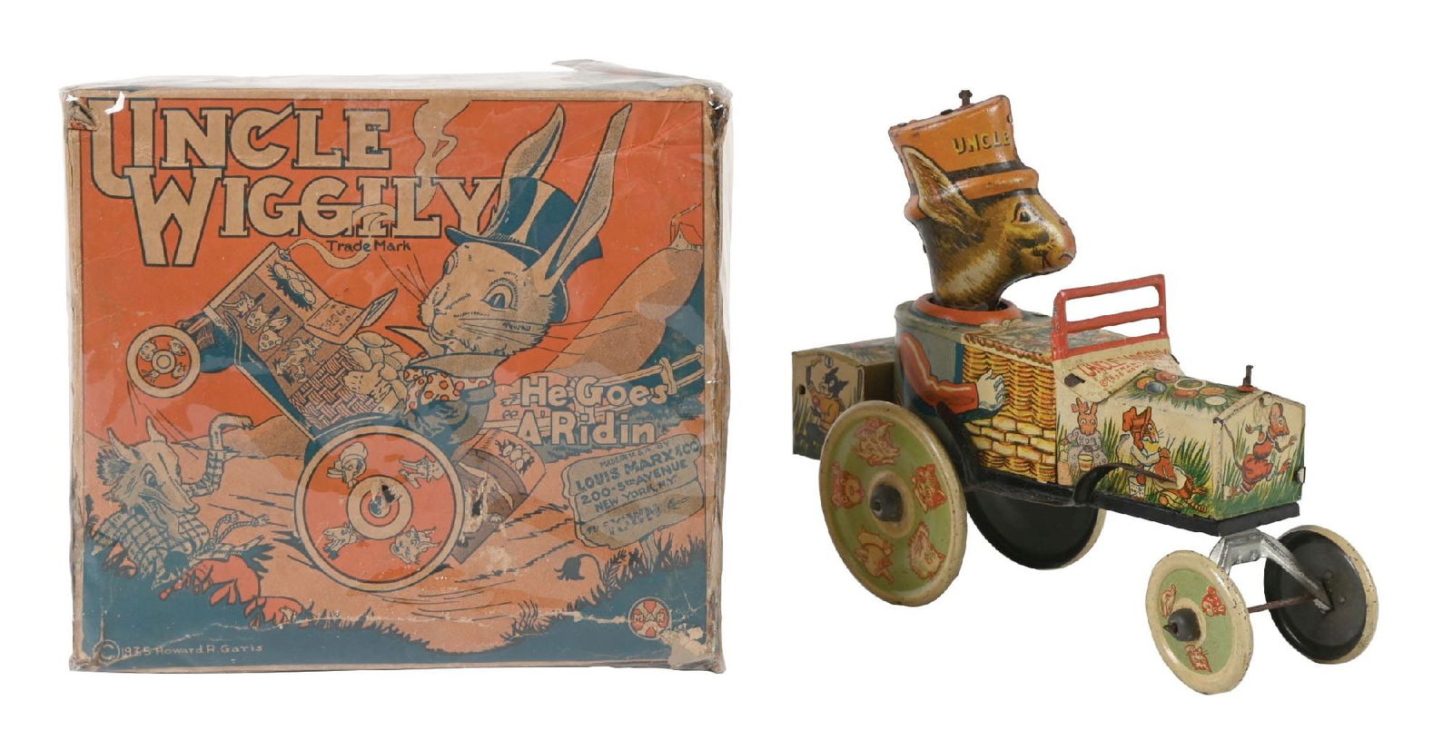 MARX TIN LITHO WIND-UP UNCLE WIGGLY WHOOPIE CAR IN ORIGINAL BOX (1 of 3)
