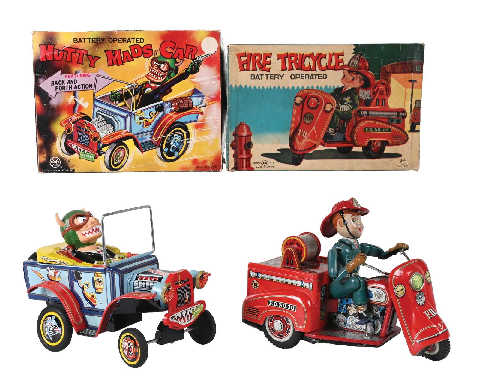 LOT OF 2: 1950S JAPANESE TIN LITHO BATTERY-OPERATED VEHICLE TOYS IN ORIGINAL BOXES (1 of 3)