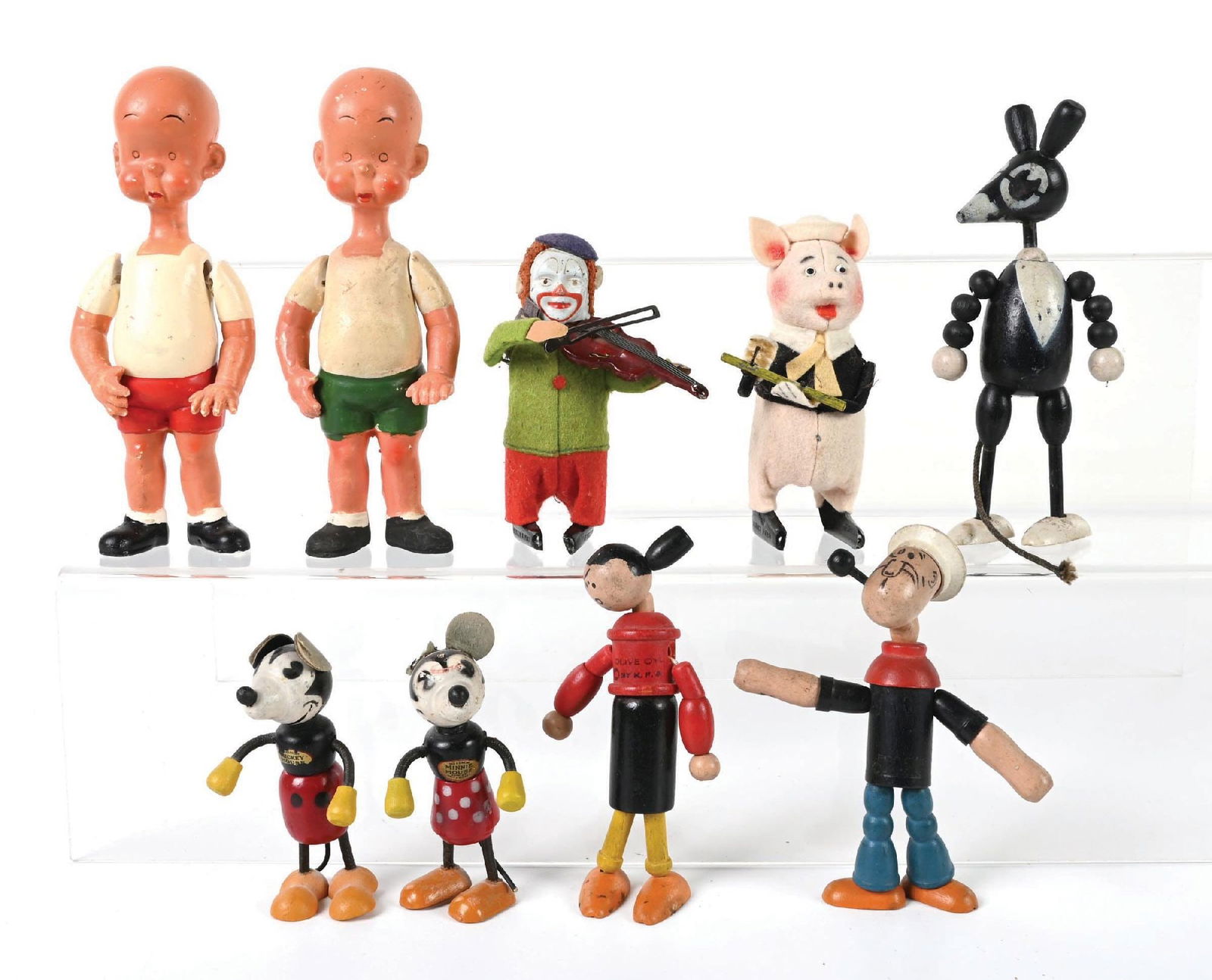 LOT OF 9 VARIOUS COMPOSITION WOODEN & FELT-COVERED CHARACTER FIGURES (1 of 2)