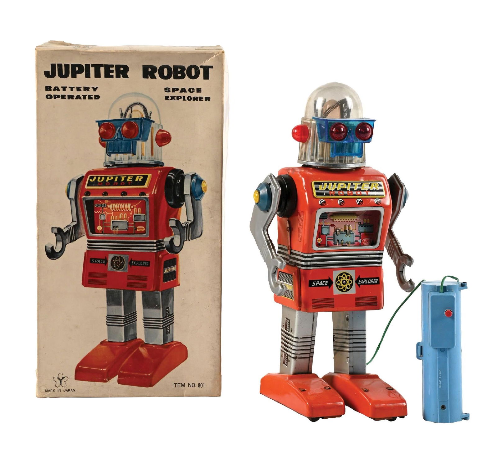 VERY RARE JAPANESE BATTERY-OPERATED YONEZAWA JUPITER ROBOT IN ORIGINAL BOX