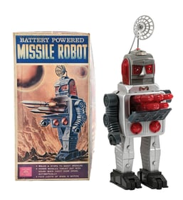 RARE JAPANESE BATTERY-OPERATED ALPS MISSILE ROBOT IN ORIGINAL BOX